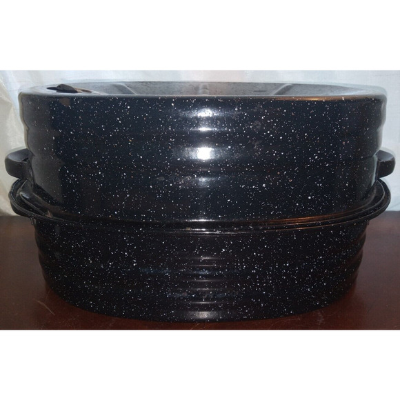 Oval Lisk enamel black speckled oven roasting pan 14" x 9.5" x 7" - Picture 5 of 10